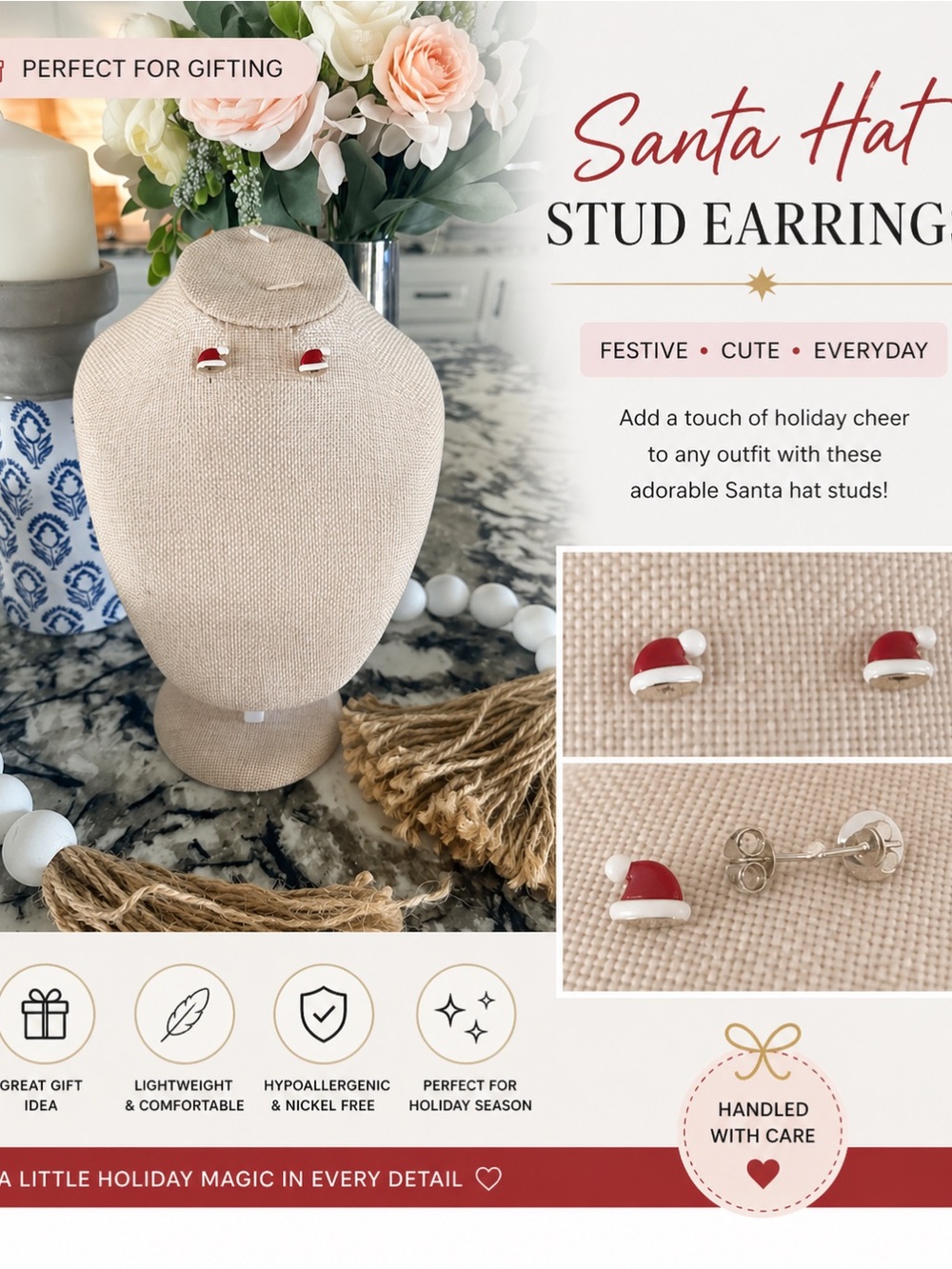 Santa Hat Stud Earrings